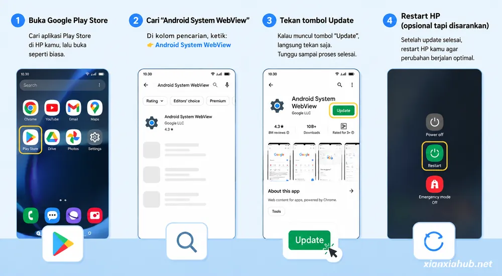 Tutorial cara update Android System WebView melalui Google Play Store dengan langkah mudah di HP Android