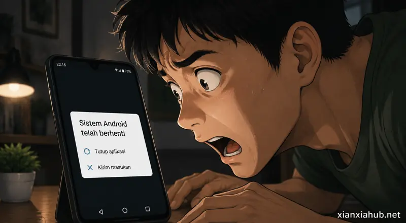 “Pengguna Android panik melihat pesan error ‘Sistem Android telah berhenti’ pada layar smartphone”