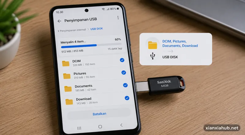 Cara memindahkan foto, dokumen, dan file dari HP Android ke flashdisk OTG menggunakan aplikasi File Manager.