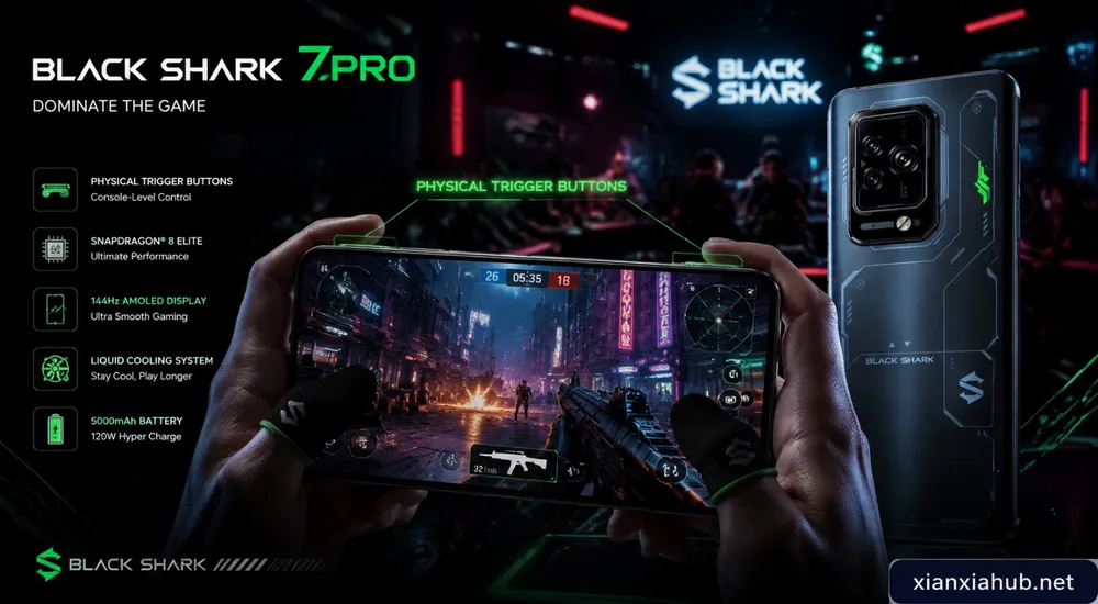 Black Shark 7 Pro dengan tombol trigger fisik untuk game FPS kompetitif