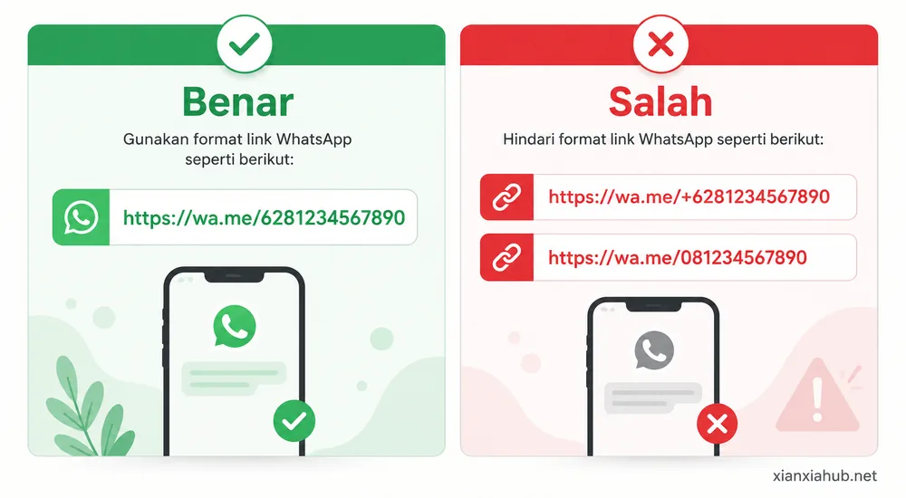 Format nomor WhatsApp yang benar saat membuat link langsung ke chat