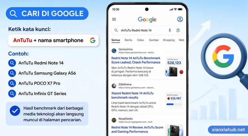 Panduan mencari hasil benchmark AnTuTu di Google untuk membandingkan performa smartphone Android berdasarkan skor benchmark terbaru.