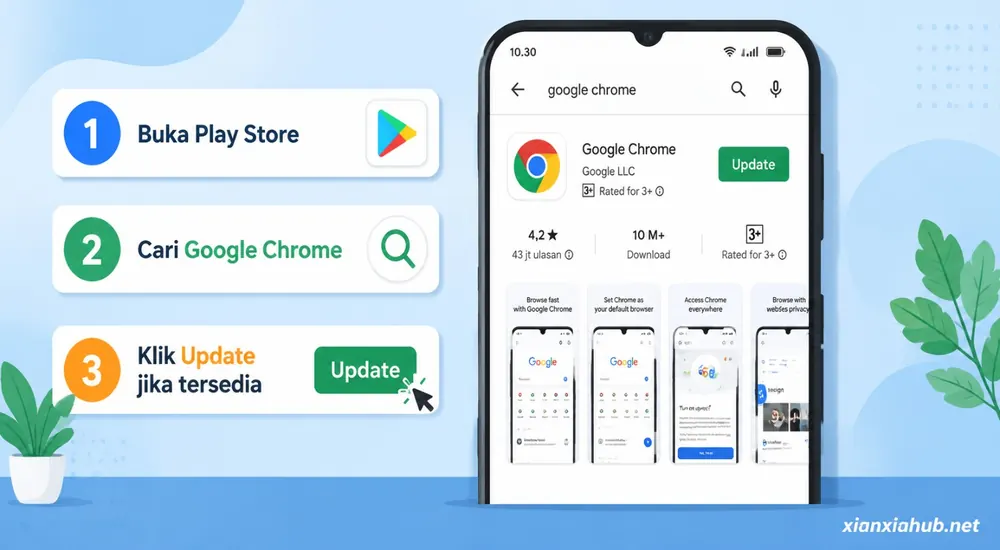 Cara update Google Chrome di Android melalui Play Store dengan tombol update aplikasi
