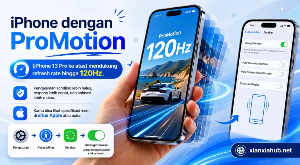 iPhone ProMotion 120Hz pada iPhone 13 Pro dan model terbaru dengan pengaturan aksesibilitas iOS untuk animasi dan refresh rate