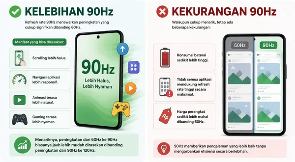 Layar 90Hz lebih halus dan responsif untuk scrolling dan gaming ringan