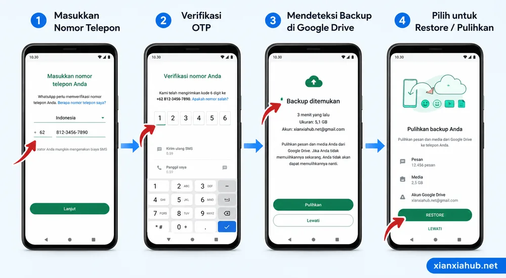 Langkah memulihkan chat WhatsApp dari Google Drive di Android