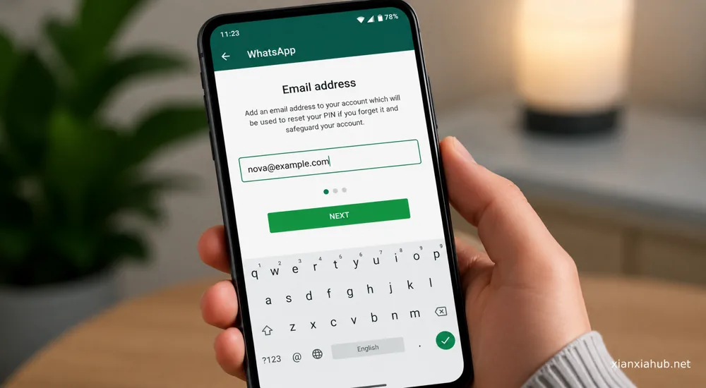 Menambahkan email saat mengaktifkan verifikasi dua langkah WhatsApp