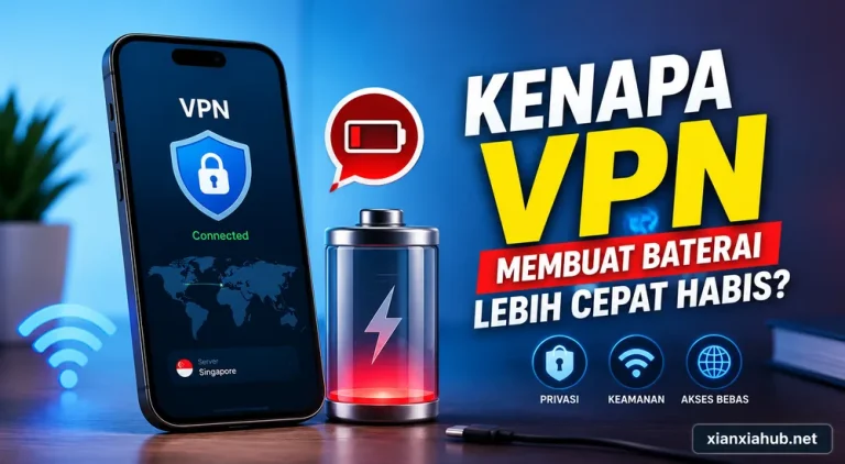 Ilustrasi VPN yang membuat baterai HP lebih cepat habis saat digunakan untuk koneksi internet yang aman.