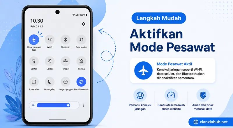 Tutorial mengaktifkan Mode Pesawat di Android sebagai langkah menyegarkan koneksi DNS.