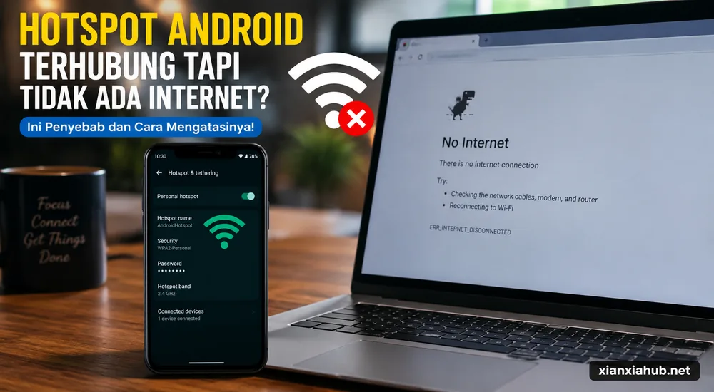 Penyebab hotspot Android terhubung tetapi tidak ada internet pada laptop beserta ilustrasi koneksi hotspot