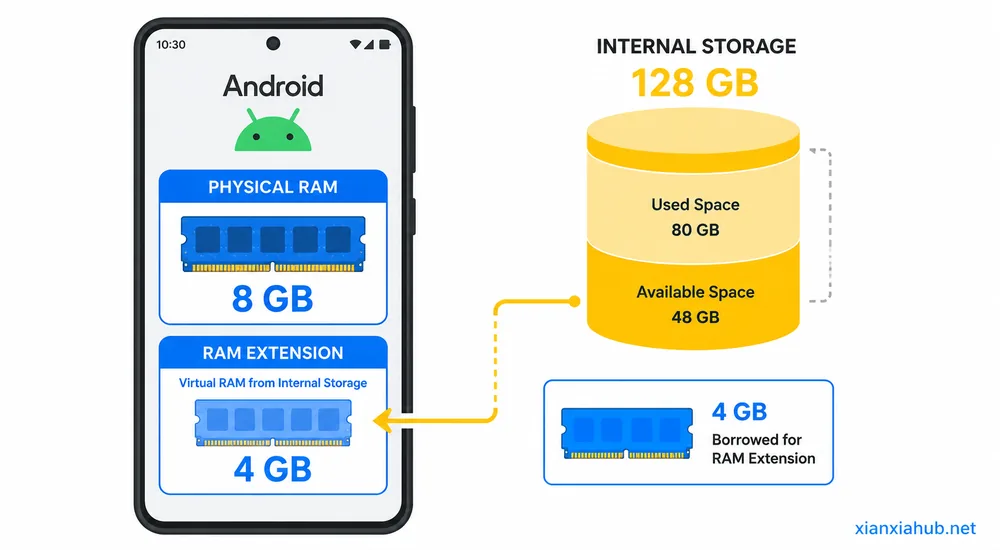 Ilustrasi cara kerja RAM Extension pada smartphone Android
