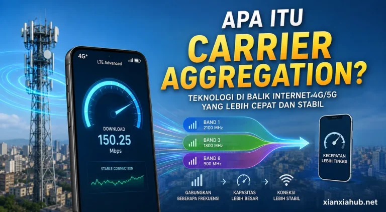 Ilustrasi Carrier Aggregation pada jaringan 4G dan 5G untuk meningkatkan kecepatan internet.