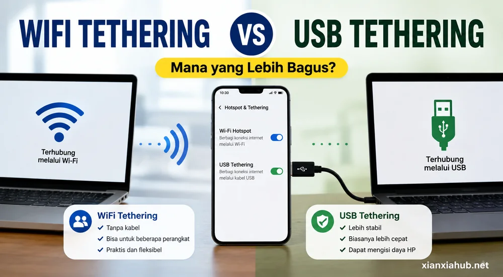 Perbandingan WiFi tethering dan USB tethering untuk berbagi internet