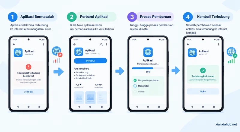 Panduan memperbarui aplikasi Android melalui toko aplikasi agar koneksi internet kembali normal
